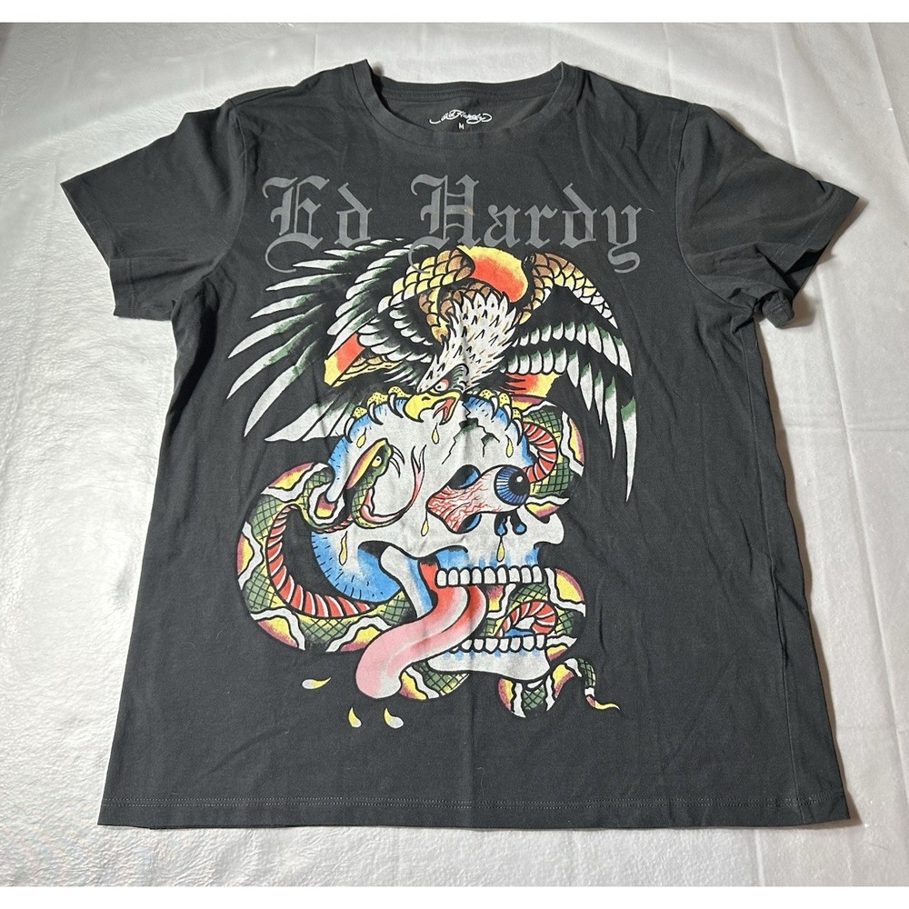 Ed Hardy Mens M T Shirt Eagle Snake Skull Tattoo Graphic Black Don Ed Hardy